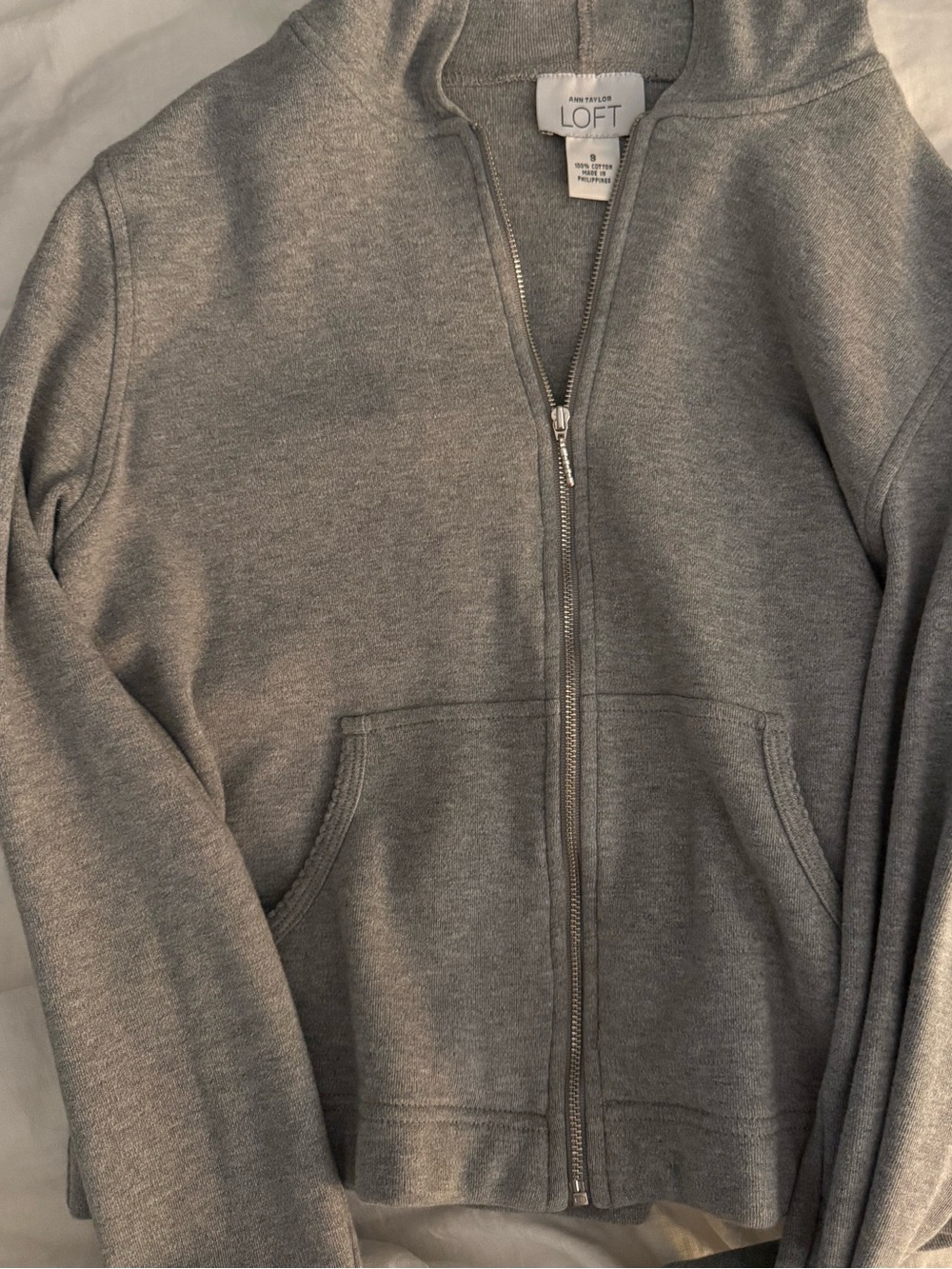 LOFT Heather Gray Zip Front Hoodie